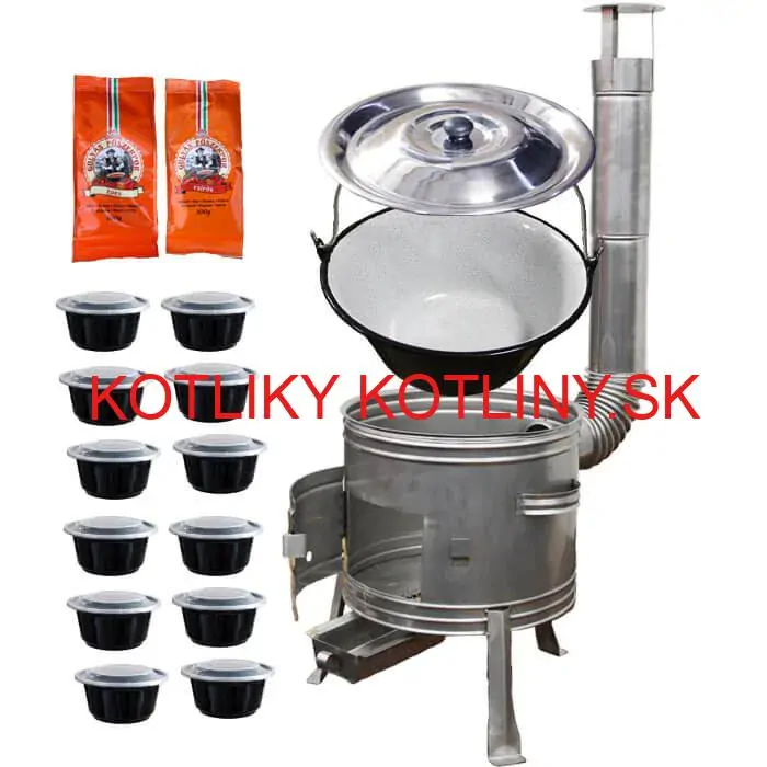 Smaltovaný kotlík 22 L (1,2 mm) + nerezová kotlina 42 cm TOPLUX + misky 12 ks + 2 x korenie na guláš 100 g