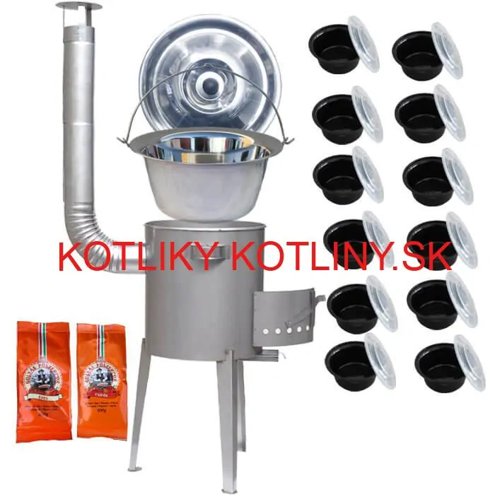 Nerezový kotlík 22 L (0,8 mm) INOX + nerezová kotlina 42 cm LUXUS + misky 12 ks + 2 x korenie na guláš 100 g