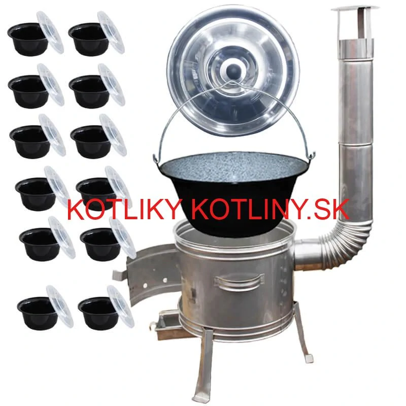 Smaltovaný kotlík 25 L + Nerezová kotlina 42 INOX + misky 12 ks