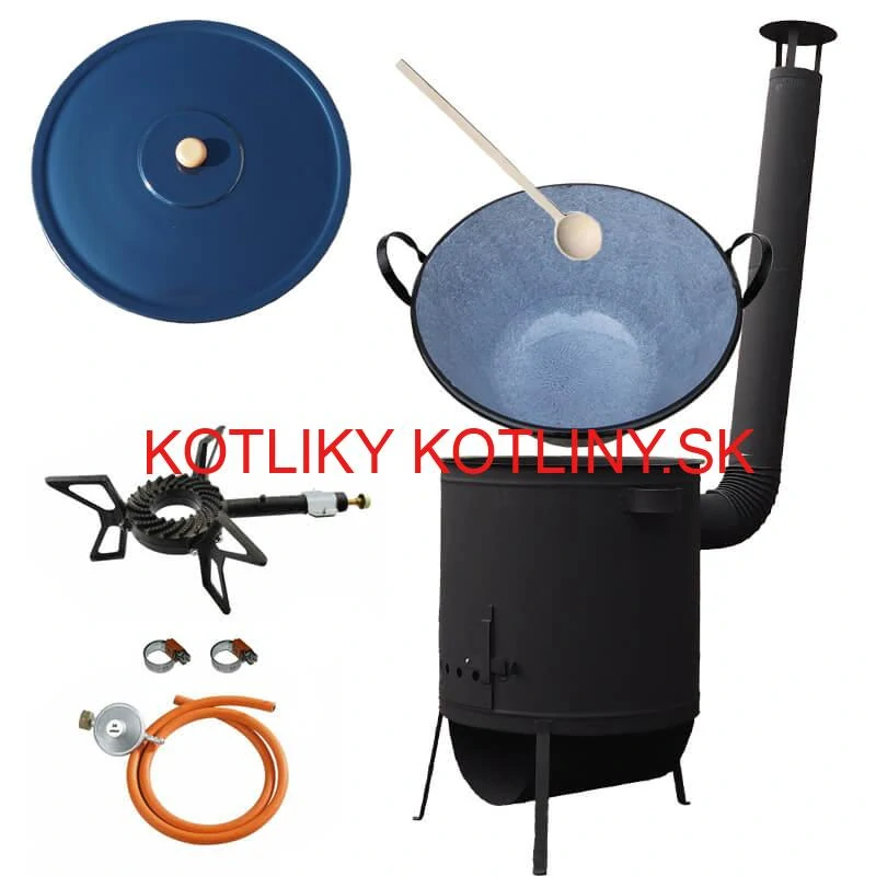 Smaltovaný kotol 70 L na zabíjačku + žiaruvzdorná kotlina 53 PLUS 600 4 MM + horák 7,5 kW + vareška