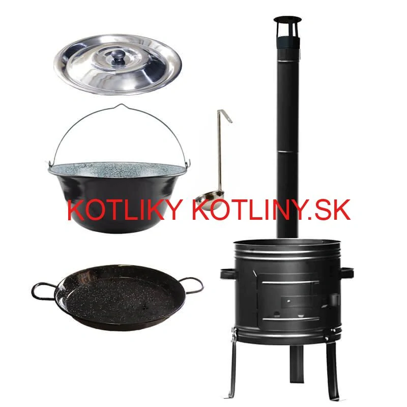 Smaltovaný kotlík 25 L + kovová kotlina + smaltovaná panvica 46 cm Paella