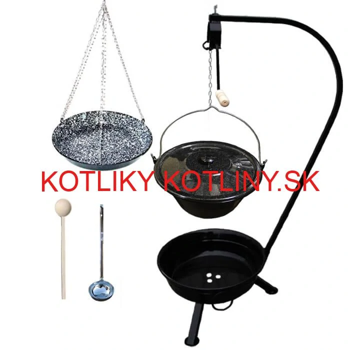Smaltovaný kotlík 10 L (1,2 mm) + smaltovaná panvica + prenosné ohnisko