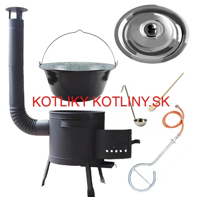 Smaltovaný kotlík (1,2 mm) 25 L + plynový horák k PB + nízka kotlina 42 PLUS 600 + nerezová pokrievka INOX