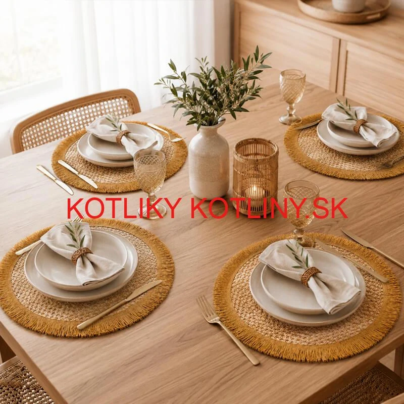 Okrúhle prírodné podložky pod tanier so strapcami 37 cm, 4 ks