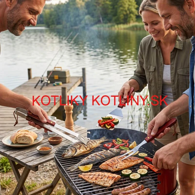 Grilovacie náradie BBQ – súprava 3 ks, nerez a drevo, 33 cm