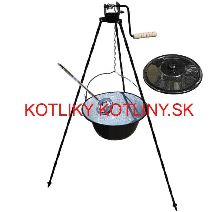 Smaltovaný kotlík 10 L + pokrievka + stojan s kladkou VAR
