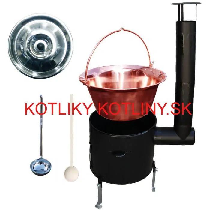 Medený kotlik 30 L (1,2 mm) + smaltovaná kotlina 45 cm + vareška a naberačka Easy party