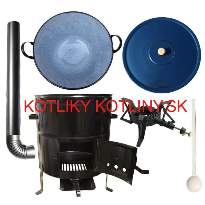 Zabíjačkový smaltovaný kotol 70 L + kovová kotlina 56 cm + horák 7 kW + dymovod