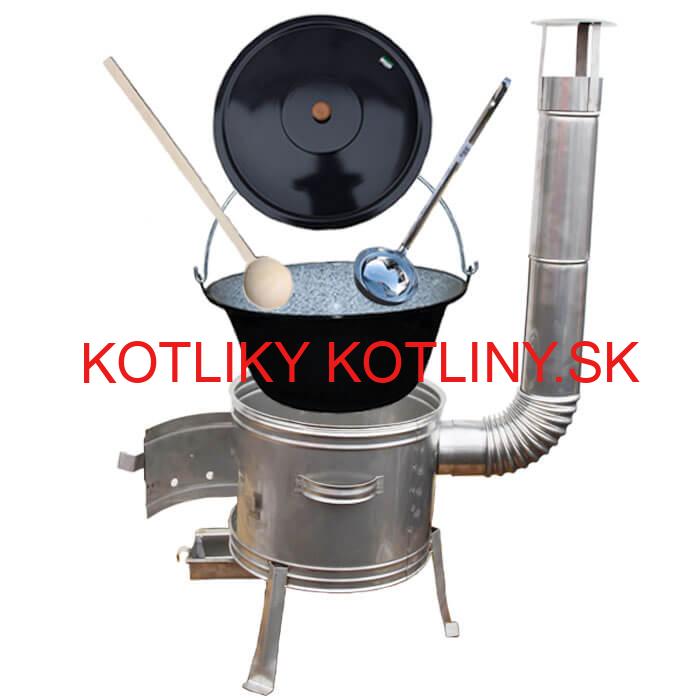 Smaltovaný kotlík 8 L (1,2 mm) + nerezová kotlina 31 cm + vareška a naberačka TOPLUX