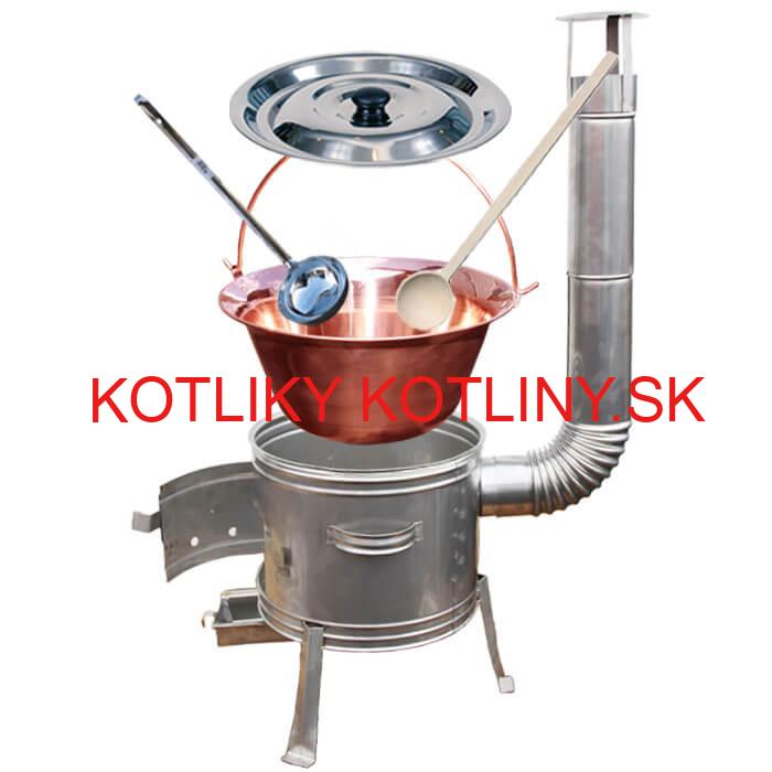 Medený kotlík 30 L (1,2 mm) + nerezová kotlina 45 cm + vareška a naberačka TOPLUX