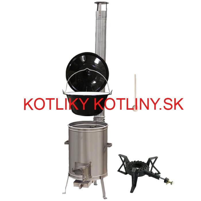Smaltovaný kotlík 13 L (1,2 mm) + nerezová kotlina 36 cm + liatinový horák 7 kW, vareška LUX