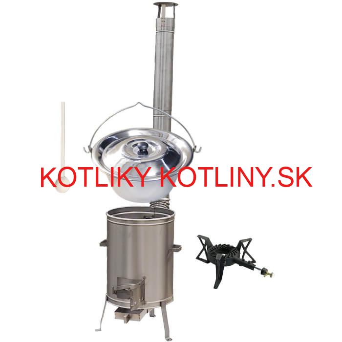 Antikorový kotlík 22 L (0,8 mm) + nerezová kotlina 42 cm + liatinový horák 7 kW, vareška LUX